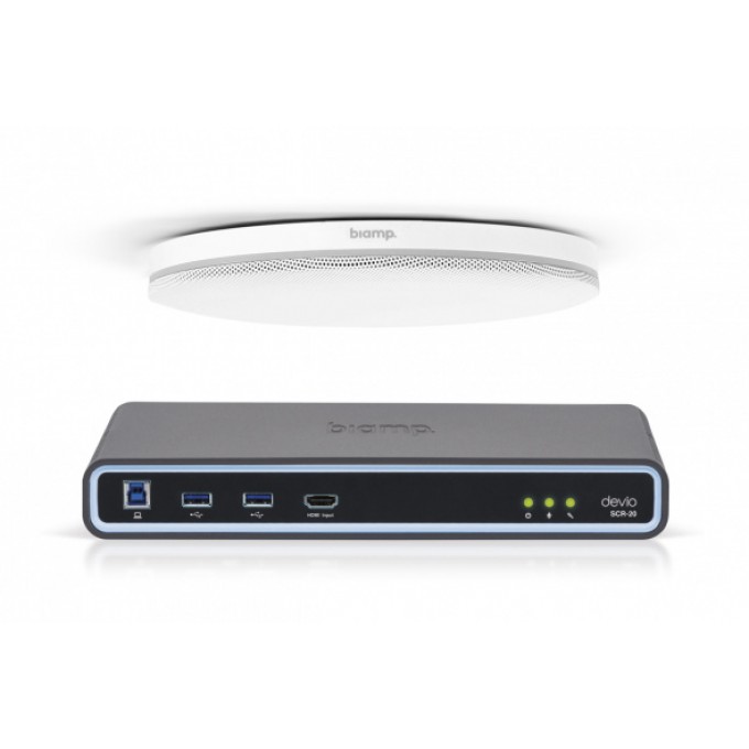 Хаб для переговорных комнат. В комплекте потолочный микрофон TCM-XEX и SCR-20. Цвет белый BIAMP DEVIO-SCR-20CX-WHITE