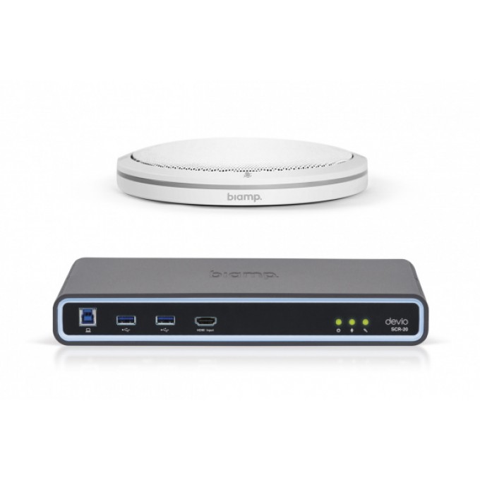 Хаб для переговорных комнат. В комплекте настольный микрофон TTM-XEX и SCR-20. Цвет белый BIAMP DEVIO-SCR-20TX-WHITE
