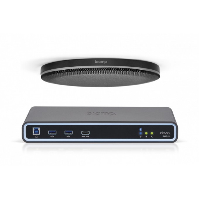 Хаб для переговорных комнат. В комплекте потолочный микрофон TCM-XEX и SCR-25. Цвет чёрный BIAMP DEVIO-SCR-25CX-BLACK