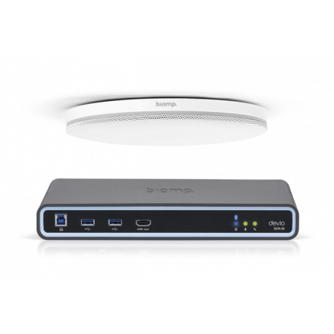 Хаб для переговорных комнат. В комплекте потолочный микрофон TCM-XEX и SCR-25. Цвет белый BIAMP DEVIO-SCR-25CX-WHITE