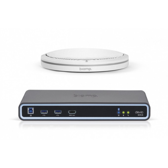 Хаб для переговорных комнат. В комплекте настольный микрофон TTM-XEX и SCR-25. Цвет белый BIAMP DEVIO-SCR-25TX-WHITE