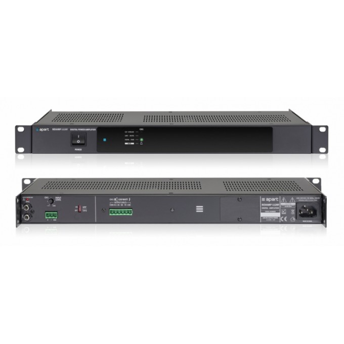 1-канальный цифровой усилитель мощности, 1 х 120 Вт 100 - 70 - 50 - 35 В или 4 Ом. 1 несимметричный линейный вход RCA, 1 симметричный линейный вход - евроблок, класс D BIAMP REVAMP1120T