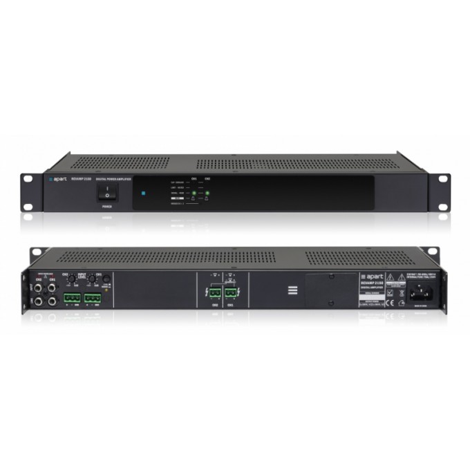 2-канальный цифровой усилитель мощности, 2 х 150 Вт на 4 Ом, в режиме мост - 1 х 300 Вт на 8 Ом, класс D. Два несимметричных входа RCA, два симметричных - евроблок, все входы - линейного уровня. Пассивное охлаждение BIAMP REVAMP2150